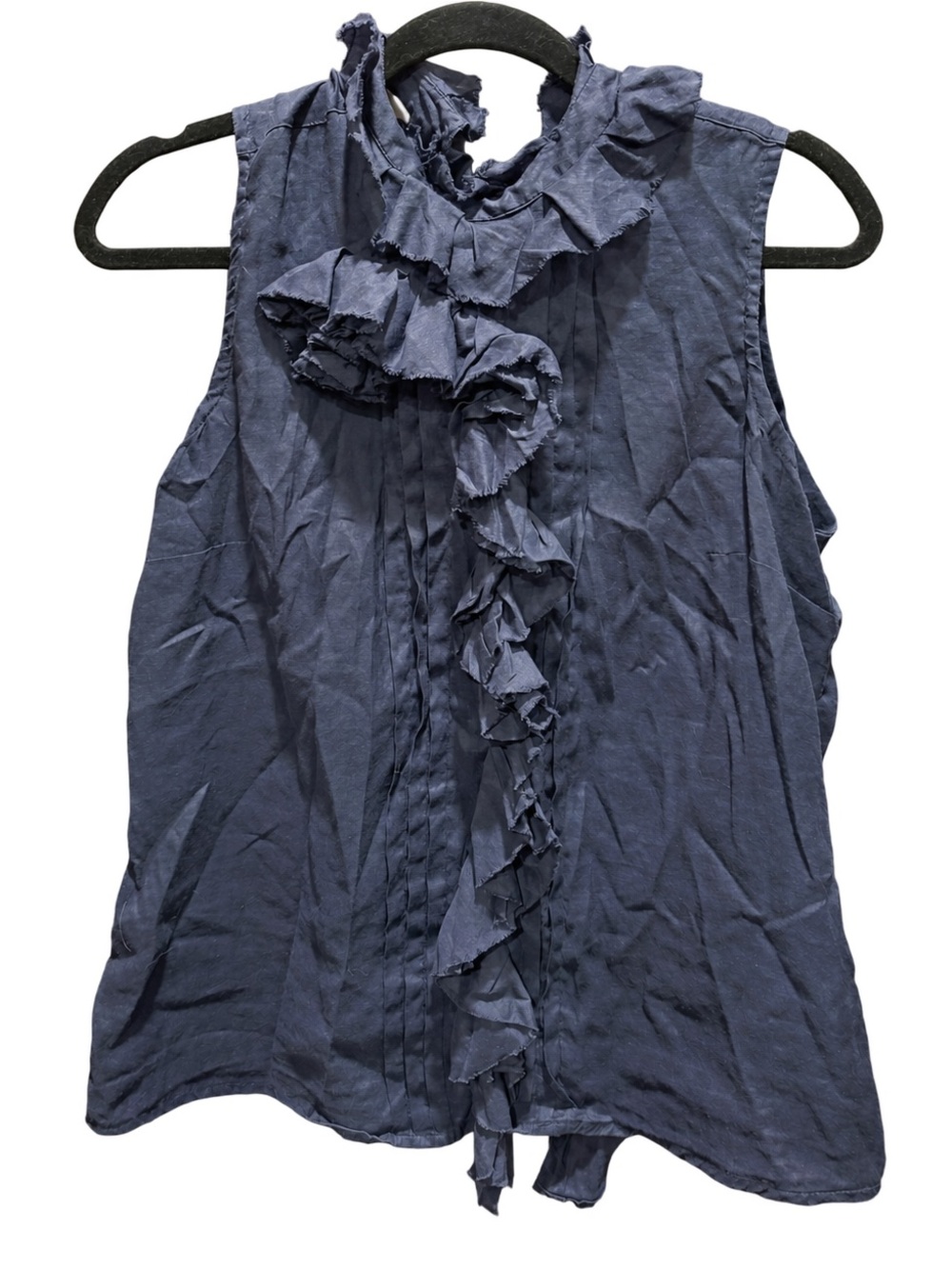 AND Camicie Navy Ramie Cotton Ruffle Blouse IT 46 Italian Avant Garde